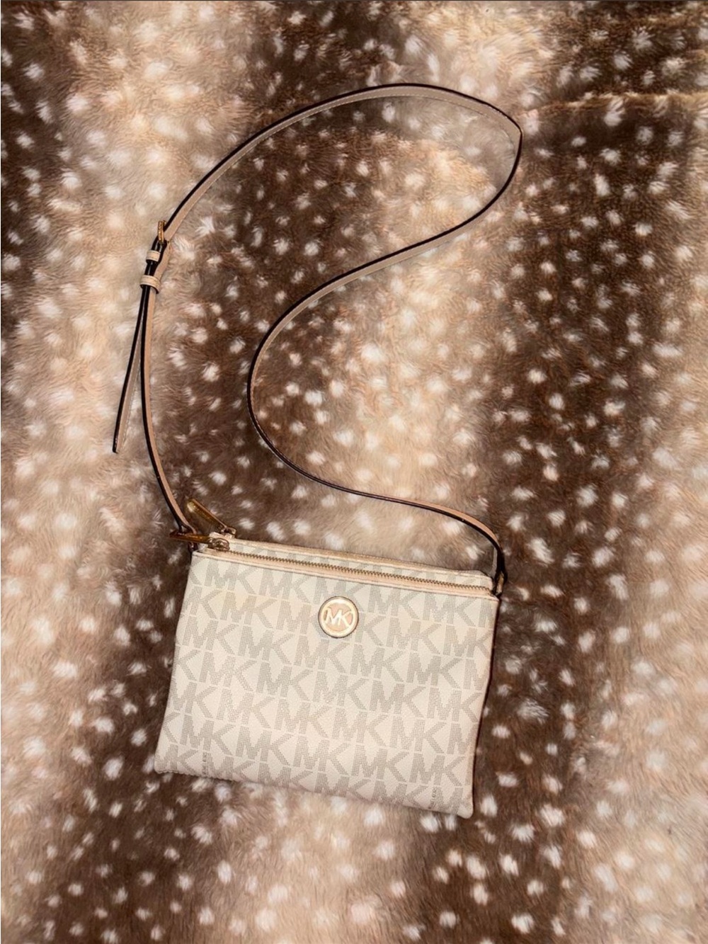 Michael Kors Beige Logo Crossbody with Gold Accents